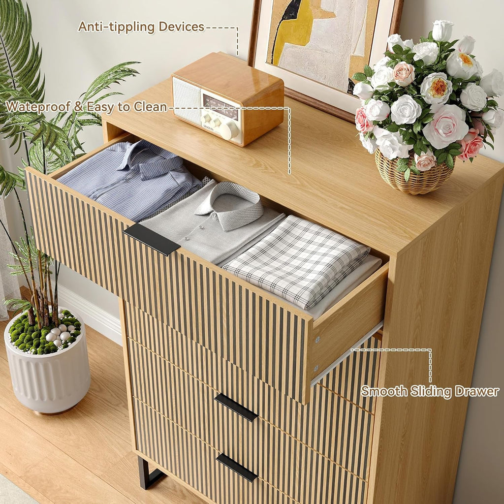 49.2 Inch Tall Five Drawer MatteNaturalFinish Dresser-4
