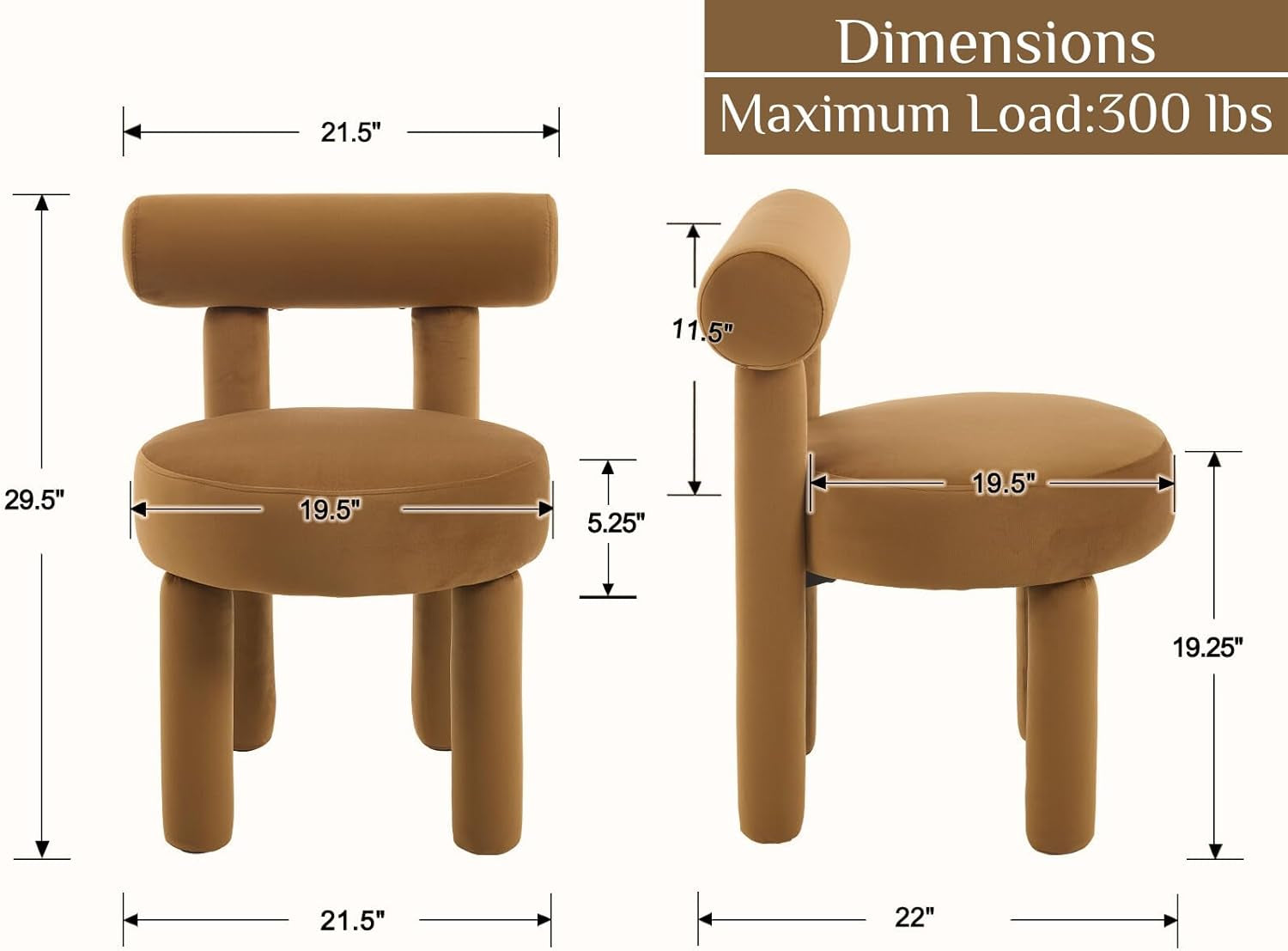 Velvet Upholstered Armless Dining Chairs Yellowish Brown-1