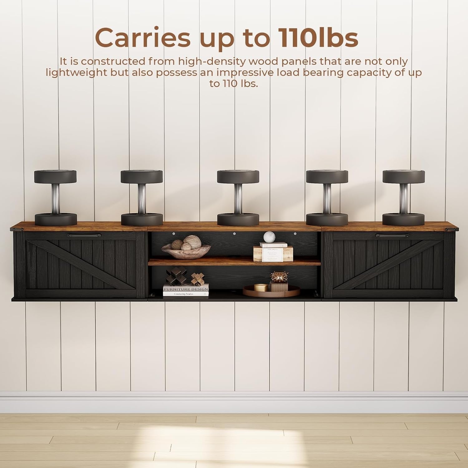Seventy Inch Floating TV Stand Featuring Doors Black-4
