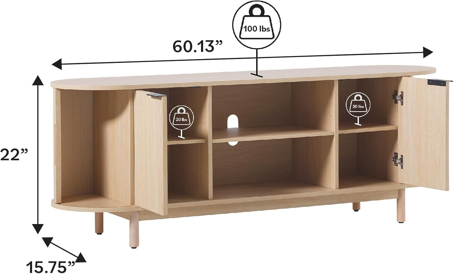 Sixty FiveInch Curved Premium Coastal Oak Finish TV Stand-1