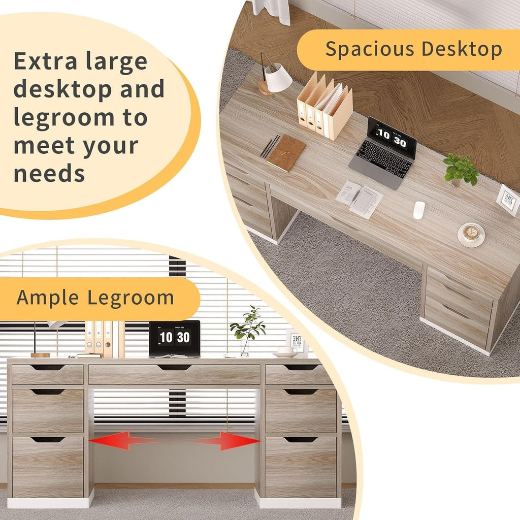 54 Inch Computer Desk With Storage Drawers White Walnut-4