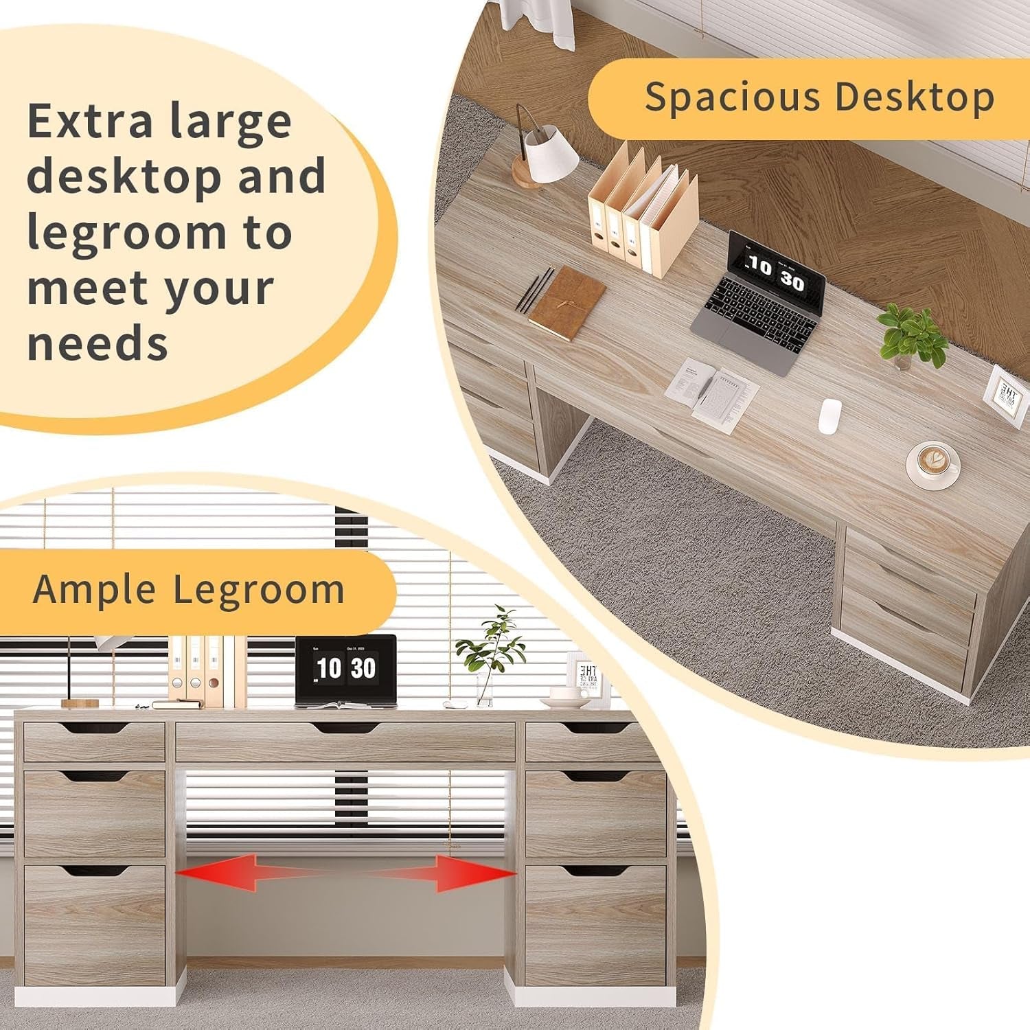 54 Inch Computer Desk With Storage Drawers White Walnut-4