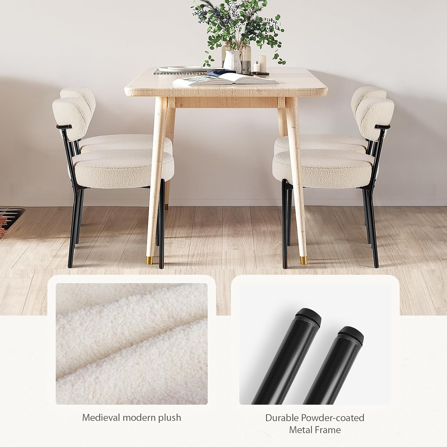 Beige Dining Chairs Set Of 4 With Curved Backrest Design-4