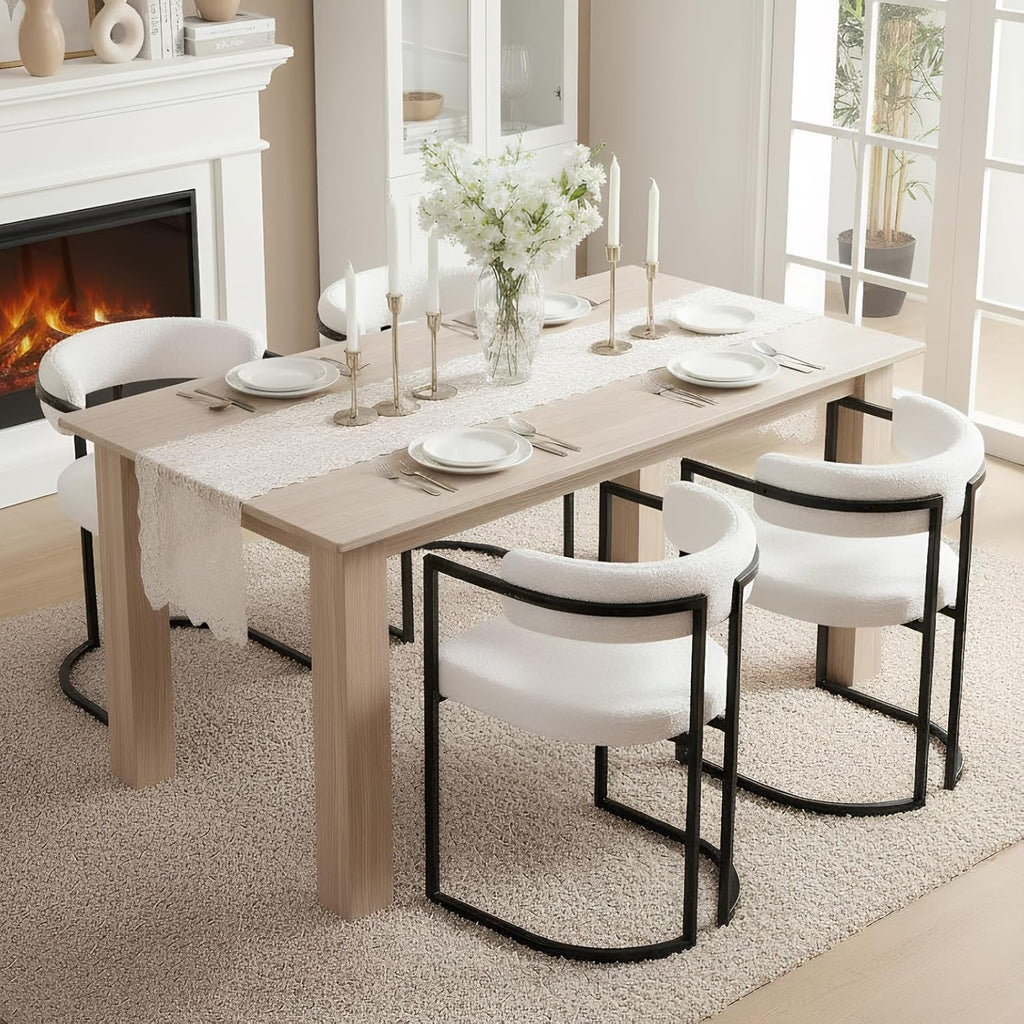White Sherpa Upholstered Barrel Dining Chairs Pair-3