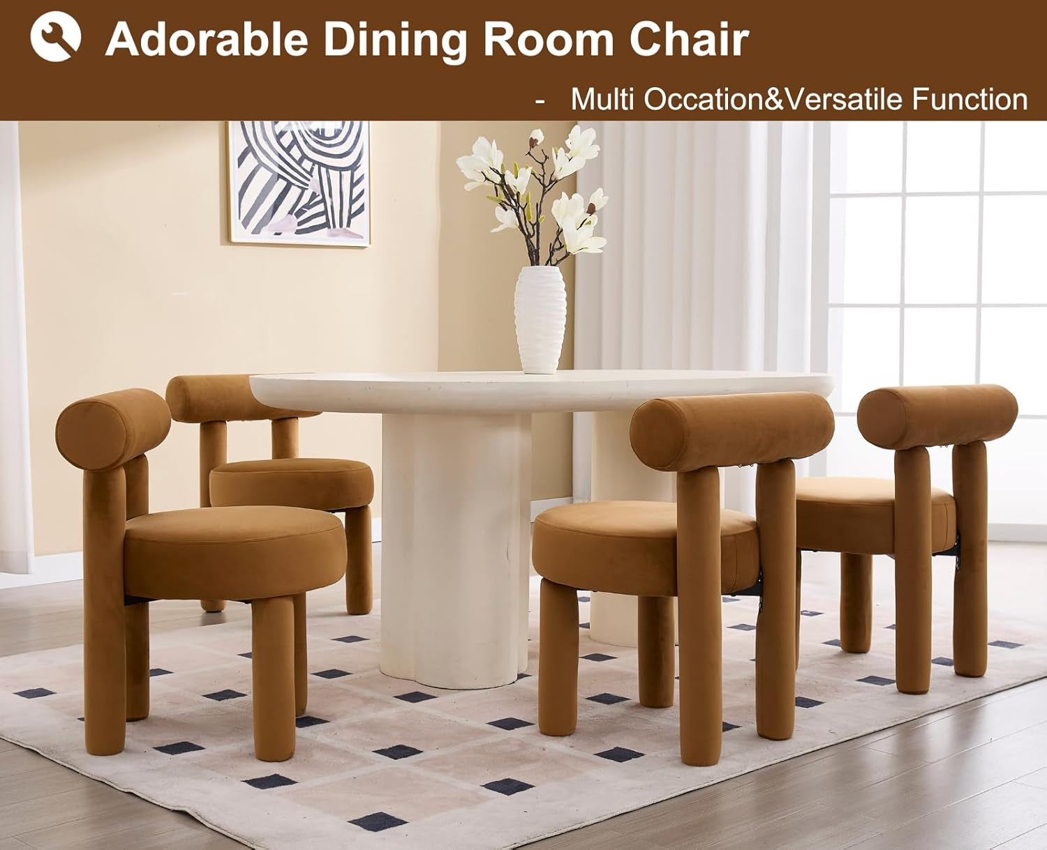 Velvet Upholstered Armless Dining Chairs Yellowish Brown-3