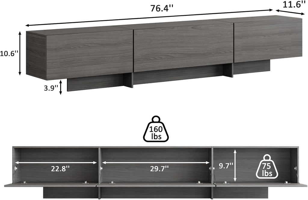 76 Inch Modern TV Stand Grey Entertainment Center With Three Drawers-1