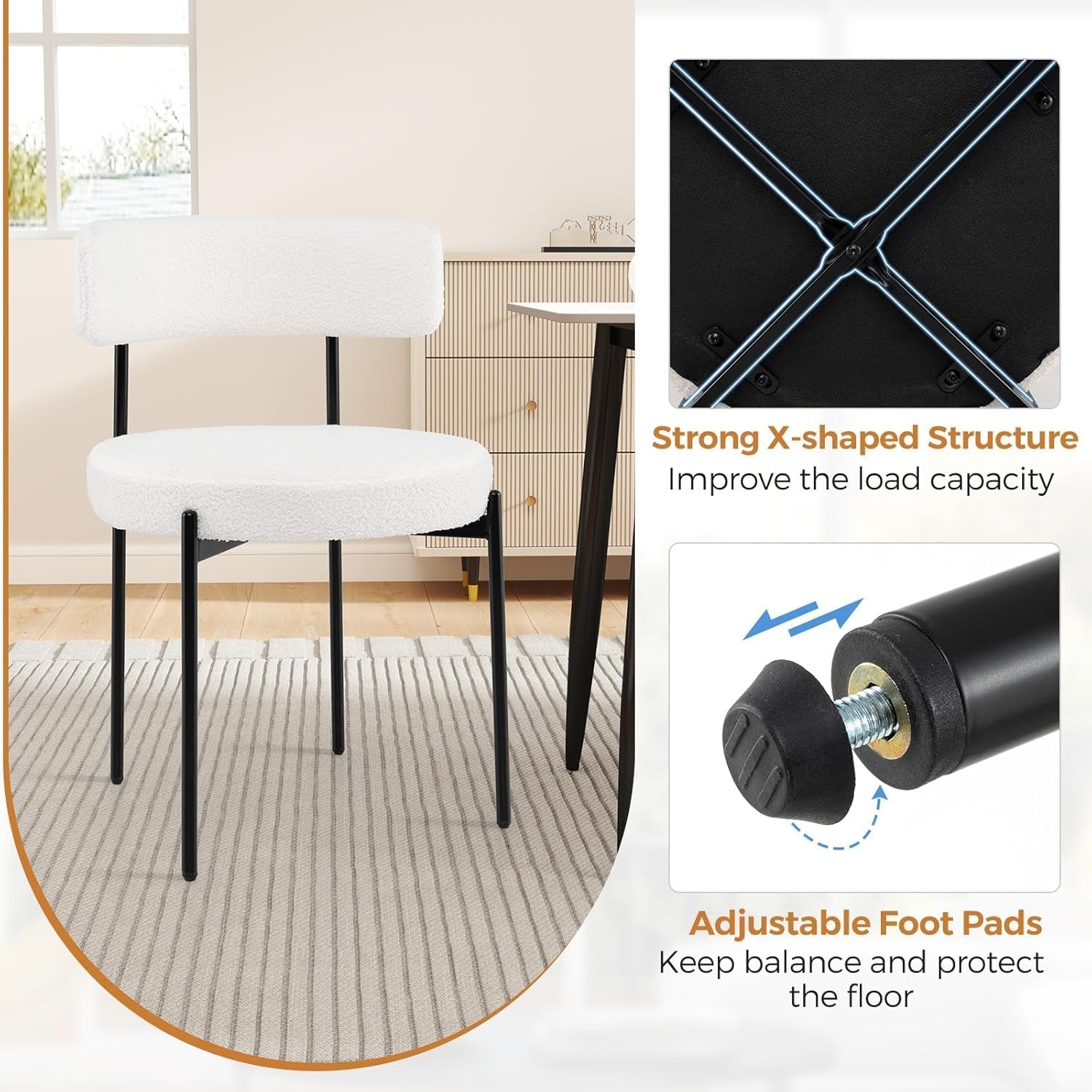 Elegant White Sherpa Upholstered Dining Chairs Set-3