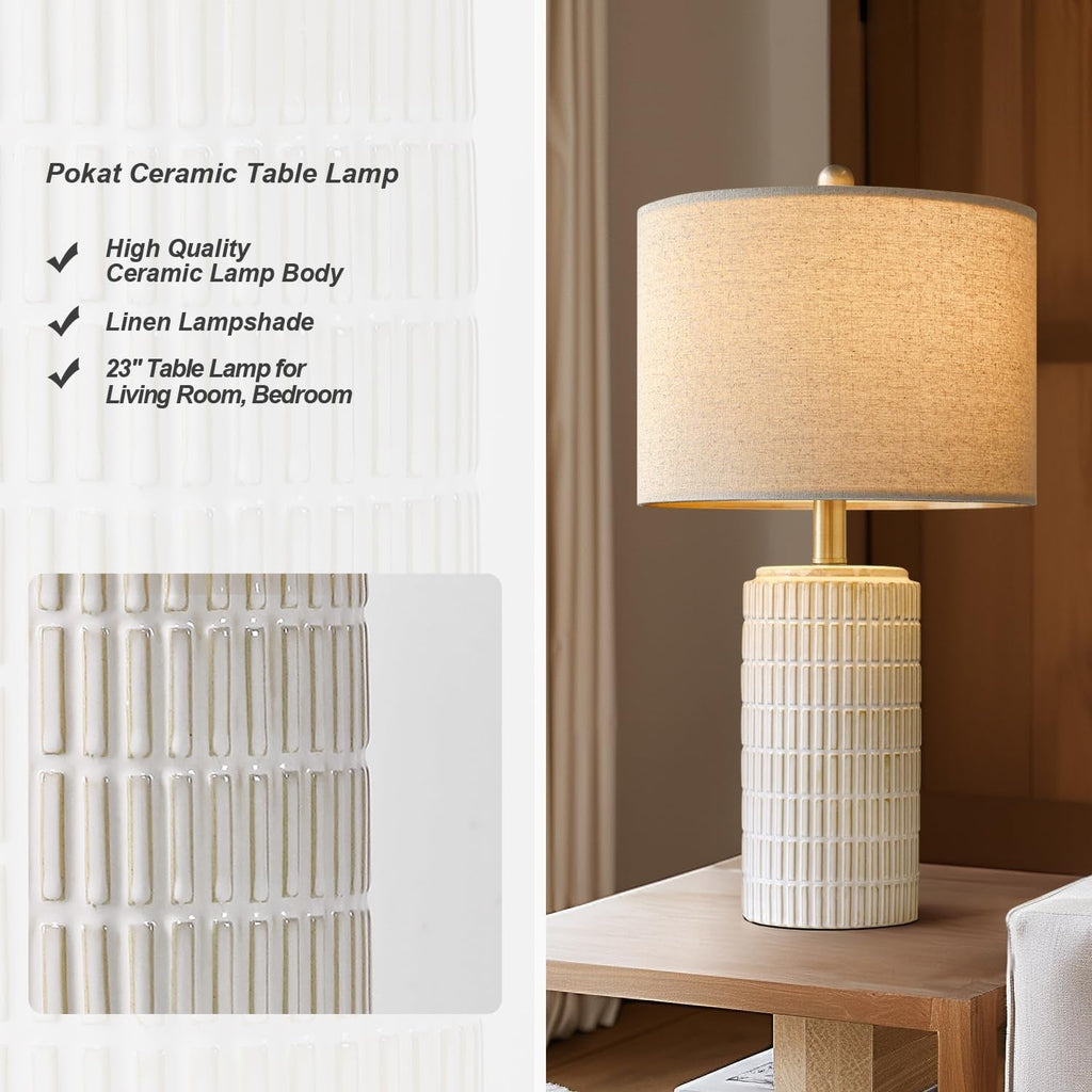White Ceramic Bedside Table Lamp Twenty Three Inch Tall-2