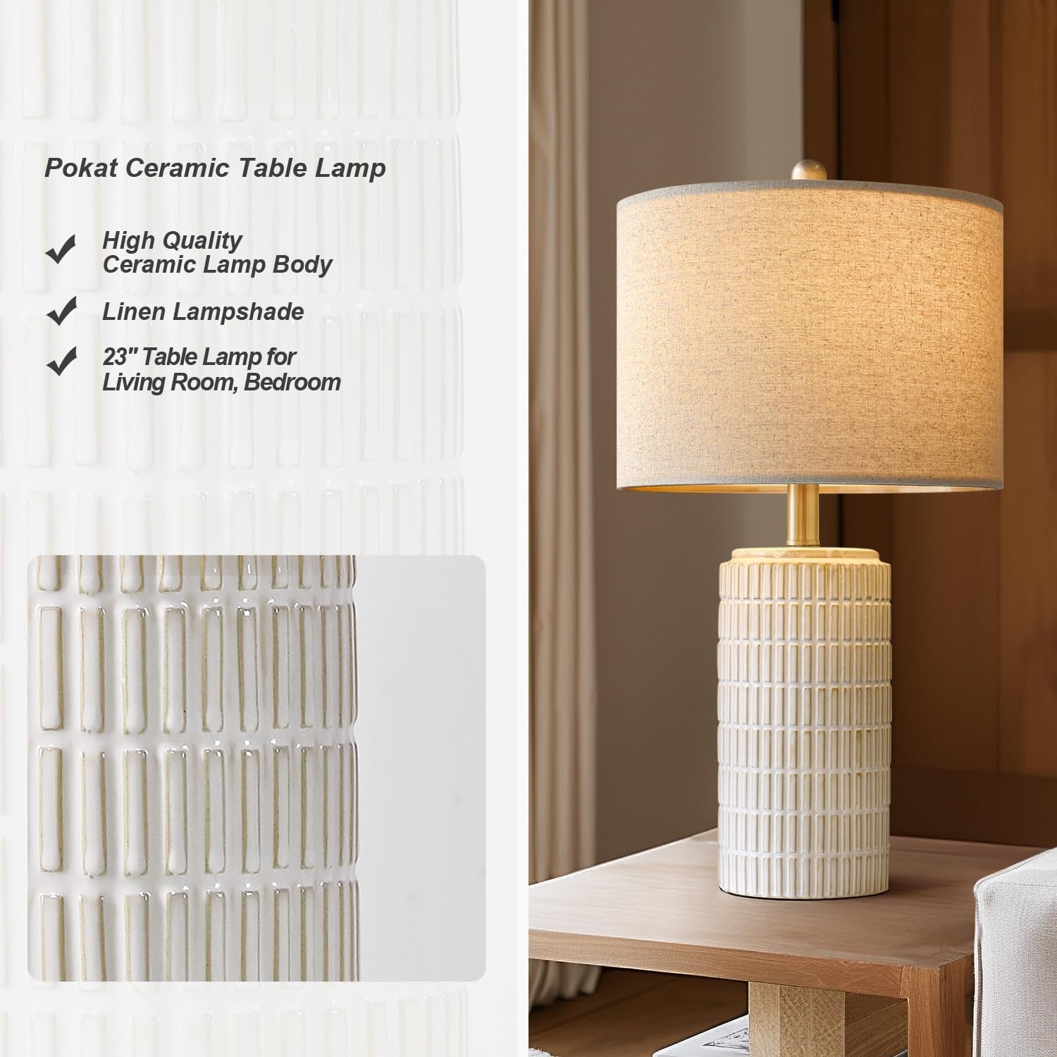 White Ceramic Bedside Table Lamp Twenty Three Inch Tall-2