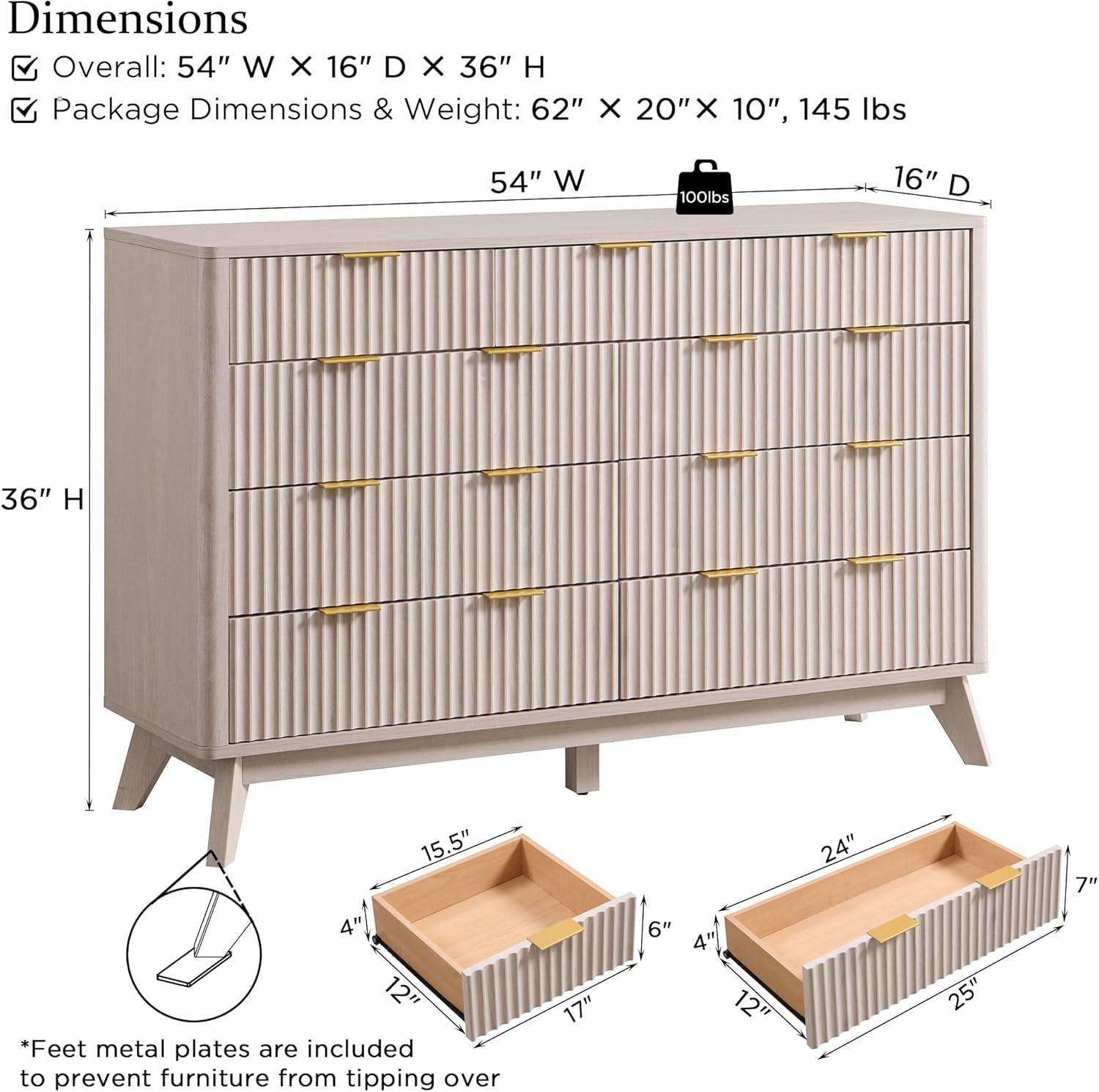 White Alder Fluted Dresser Nine Drawers Fifty Four Inch Wide-1