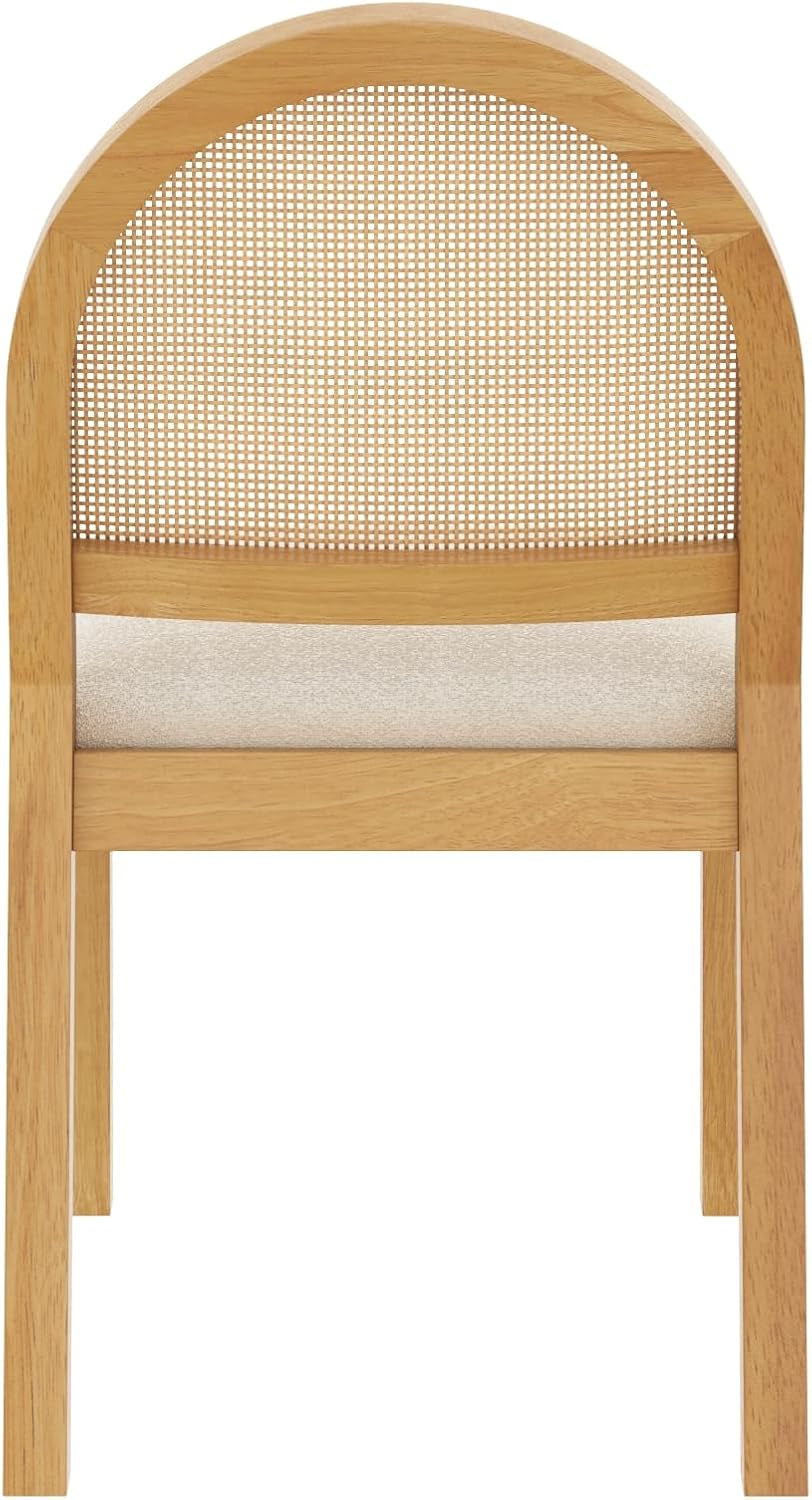 Bailey 19 Inch Boucle Dining Chair With Rattan Back And Wood Legs-4