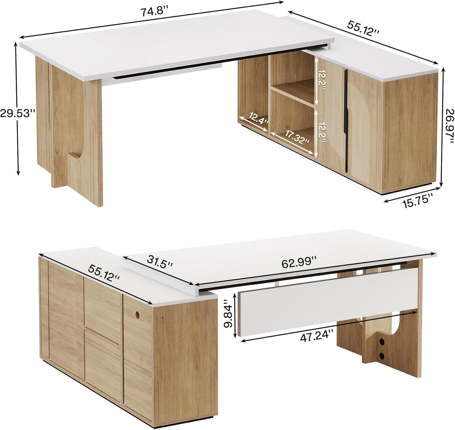 Premium White Engineered Wood Corner Desk 74.8 Inches-1