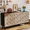 63 Inch Oak And Black Mid Century Modern Sideboard-0