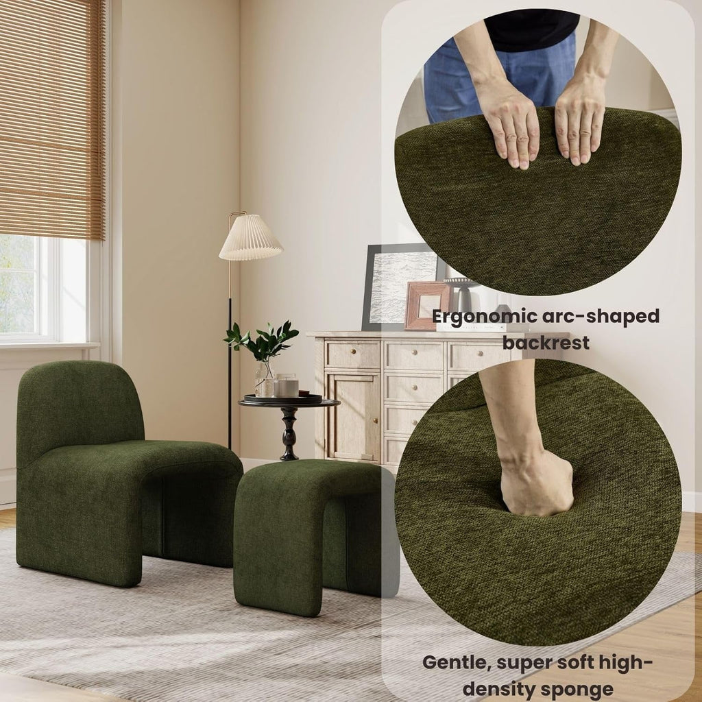Green Chenille Upholstered Accent Chair With Ottoman-4