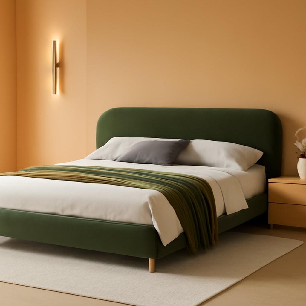 King Size Olive Green Boucle Upholstered Platform Bed-0