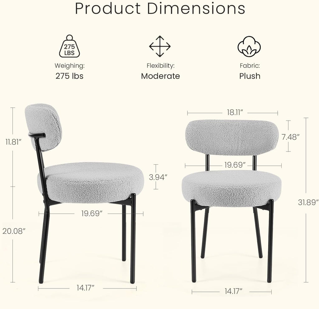 Industrial Boucle Upholstered Dining Chairs Light Grey-1