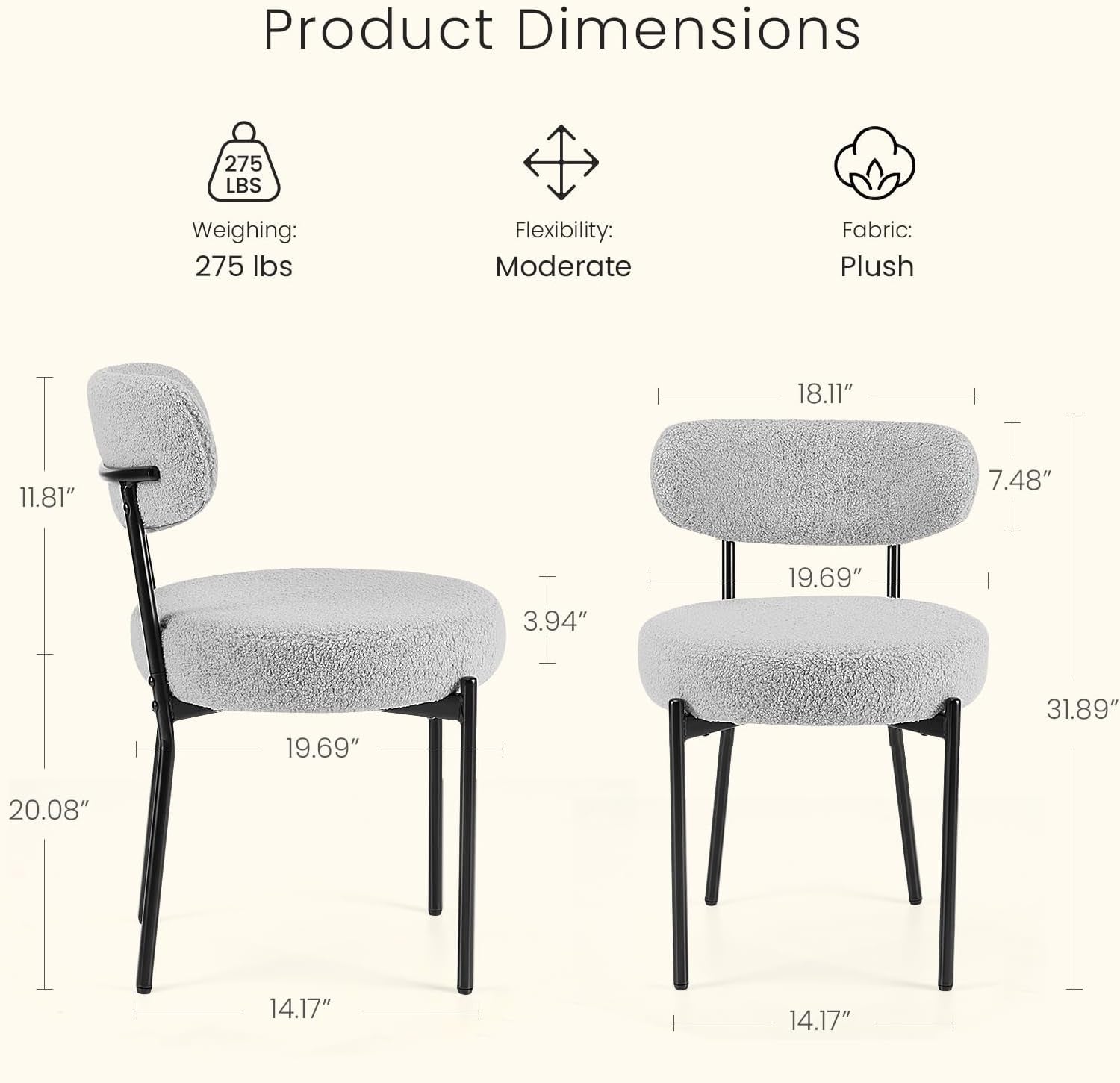 Industrial Boucle Upholstered Dining Chairs Light Grey-1