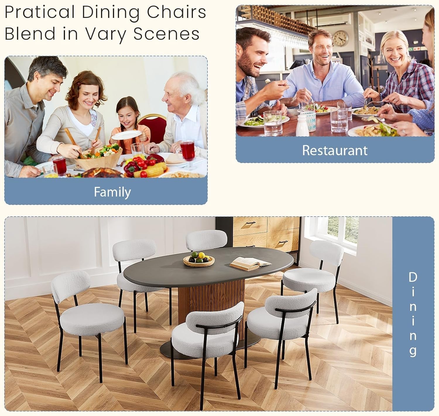 Industrial Boucle Upholstered Dining Chairs Light Grey-4