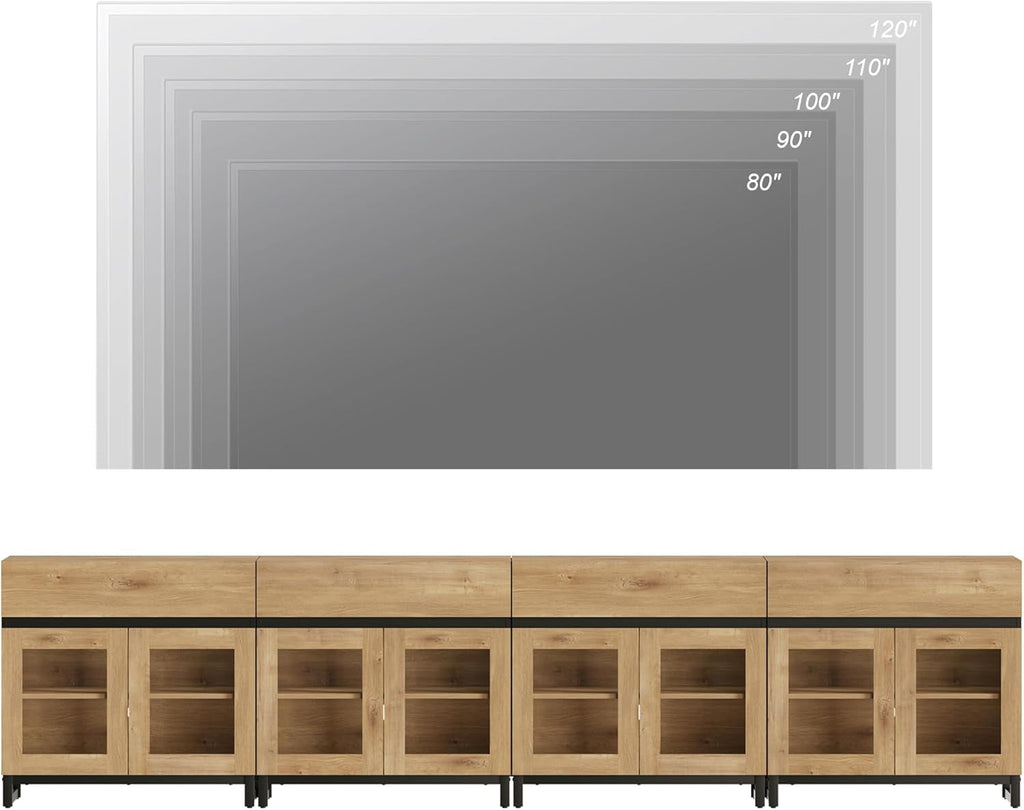 Oak TV Stand With Glass Doors Entertainment Console Center-3