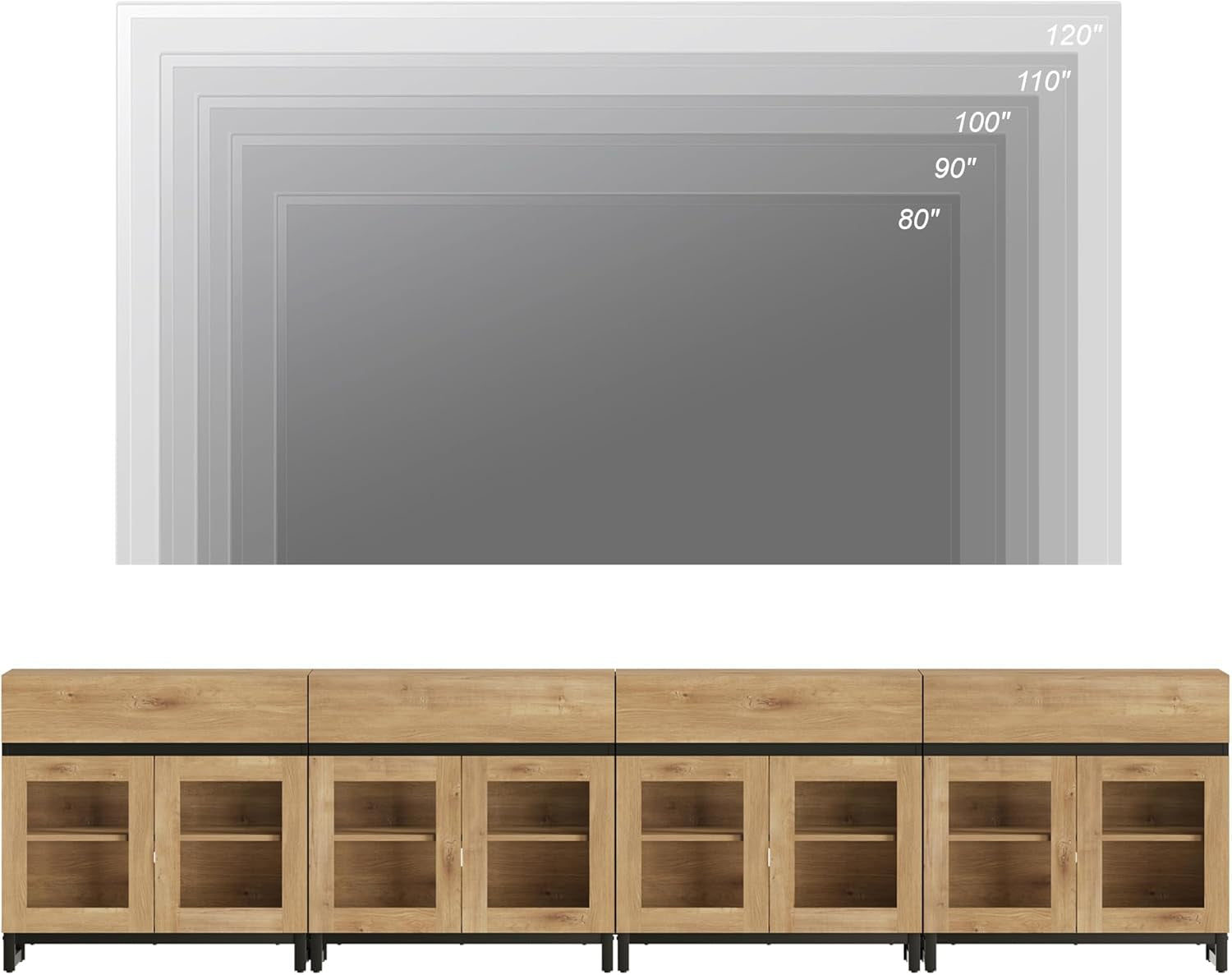 Oak TV Stand With Glass Doors Entertainment Console Center-3