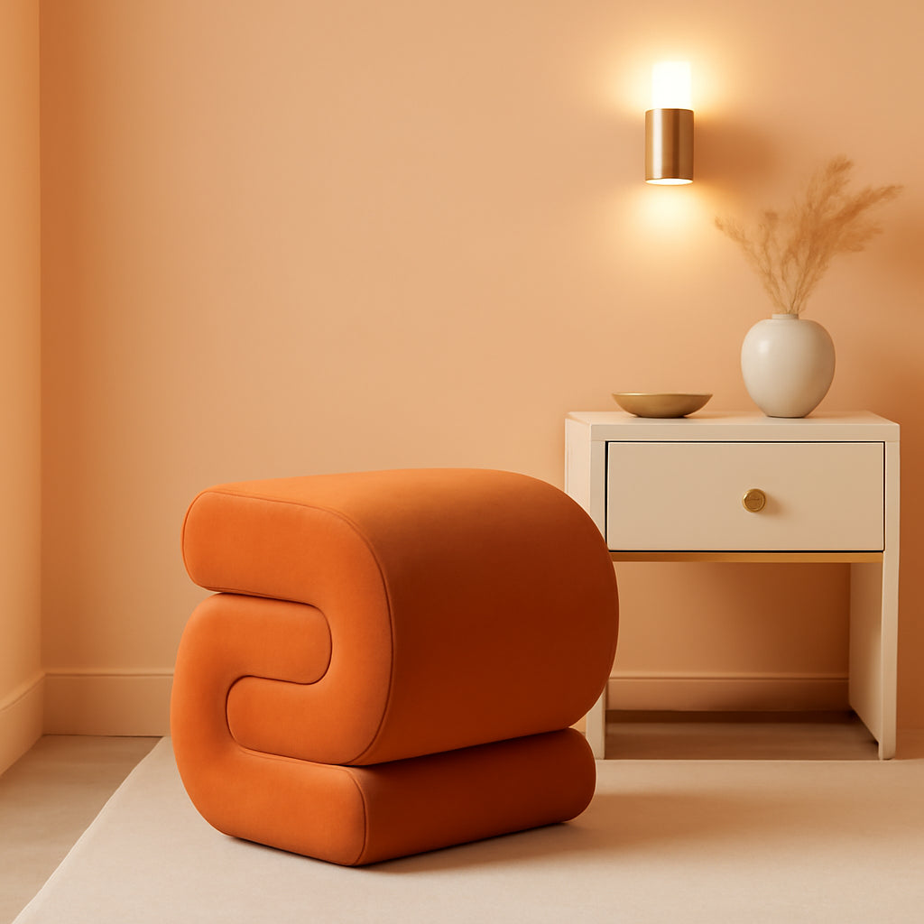 Orange Contemporary Premium S Shape Ottoman Footstool-0