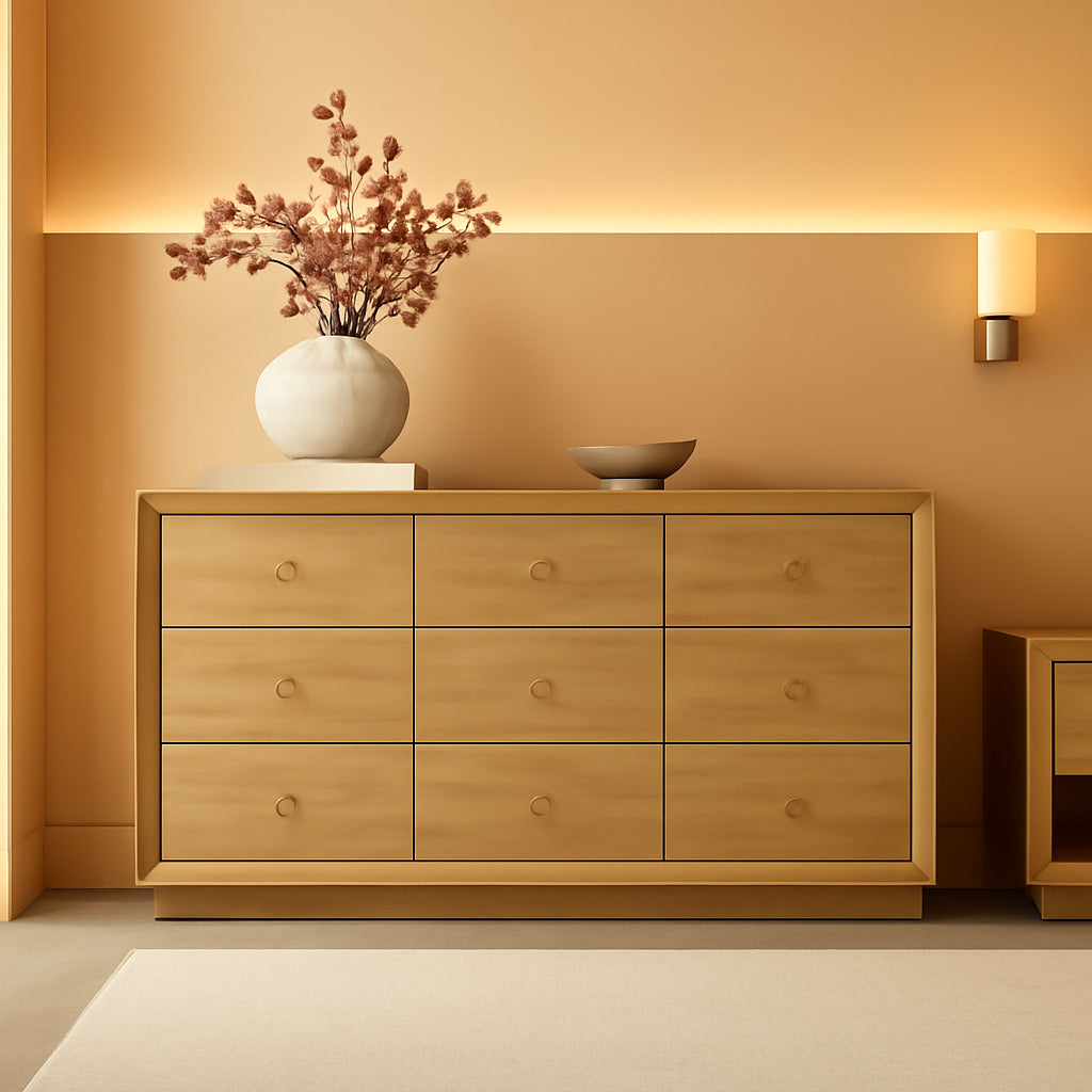 Nine Drawer Dresser 55 Inch Golden Oak UltraWoodgrain-0