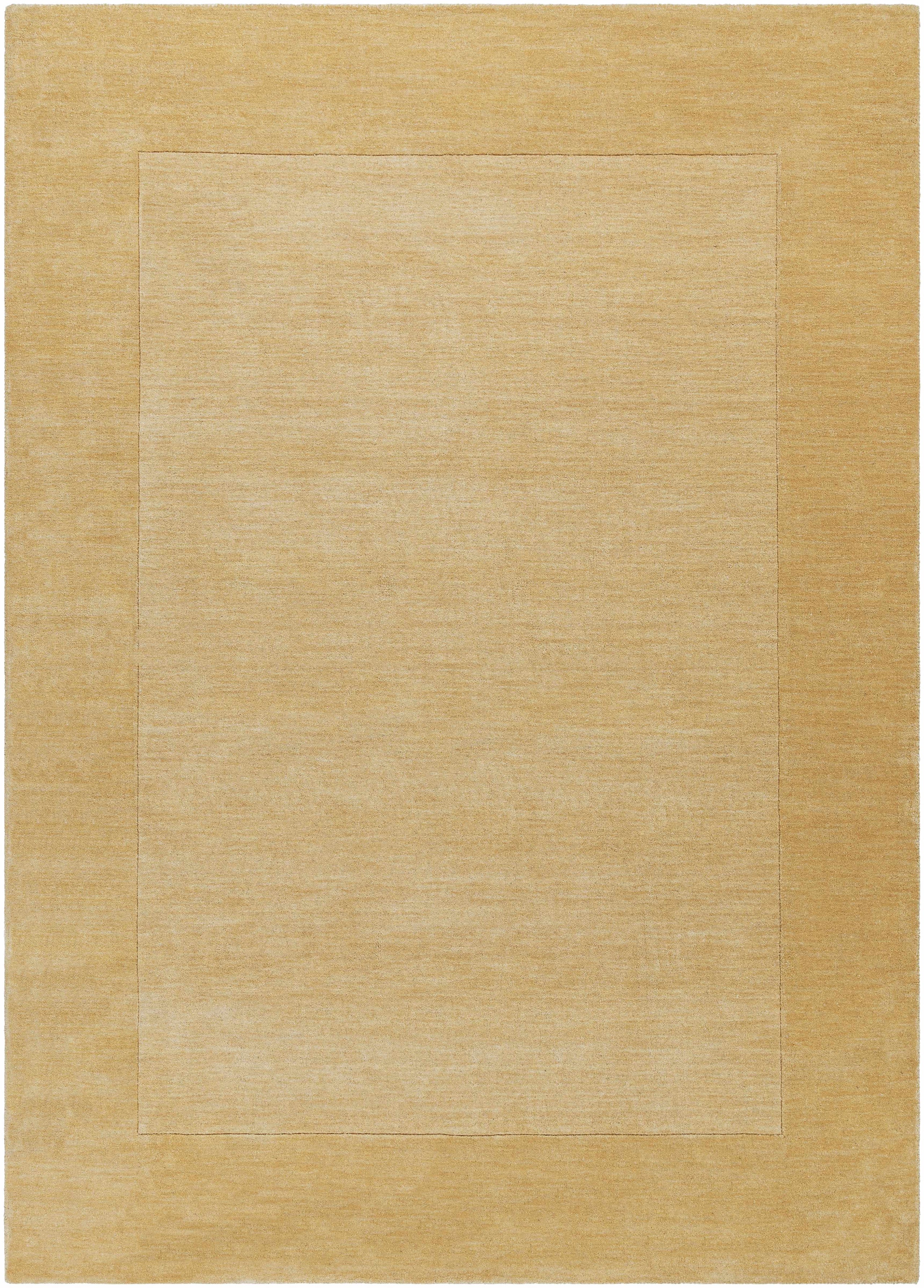 Bordered Solid Camel Yellow Wool Rug