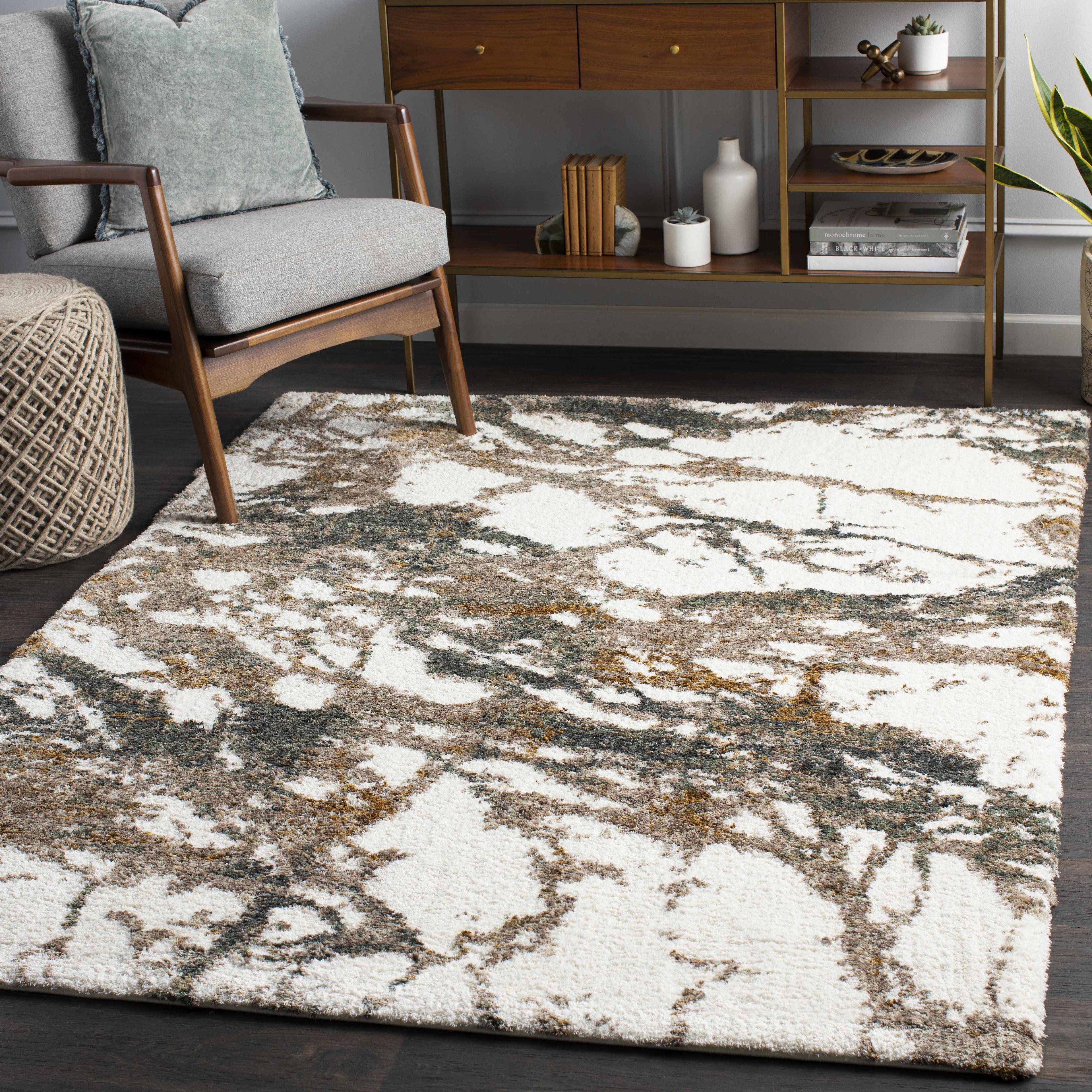Ngunnawal Cream/Brown Marble Plush Rug-1