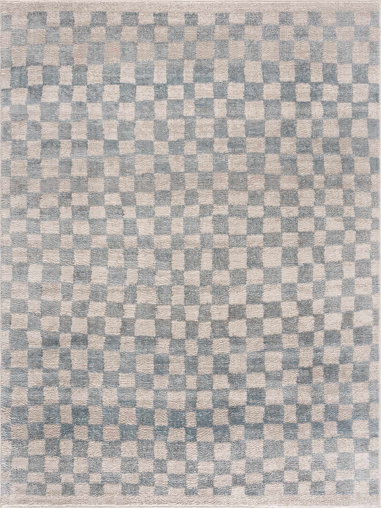 Benjy Cream & Light Blue Checkered Area Rug-0