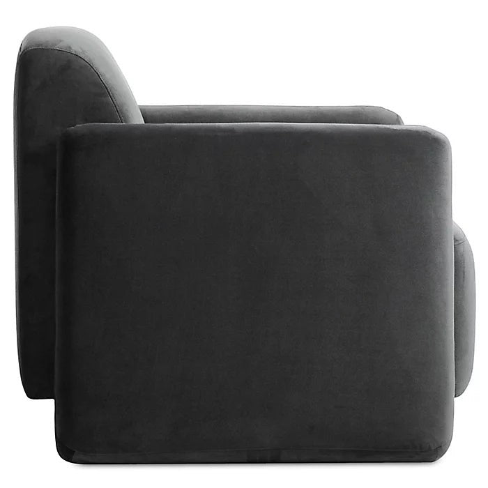 Trộm vía Fallon accent chair in shadow grey velvet with plush cushioning and rounded arms.