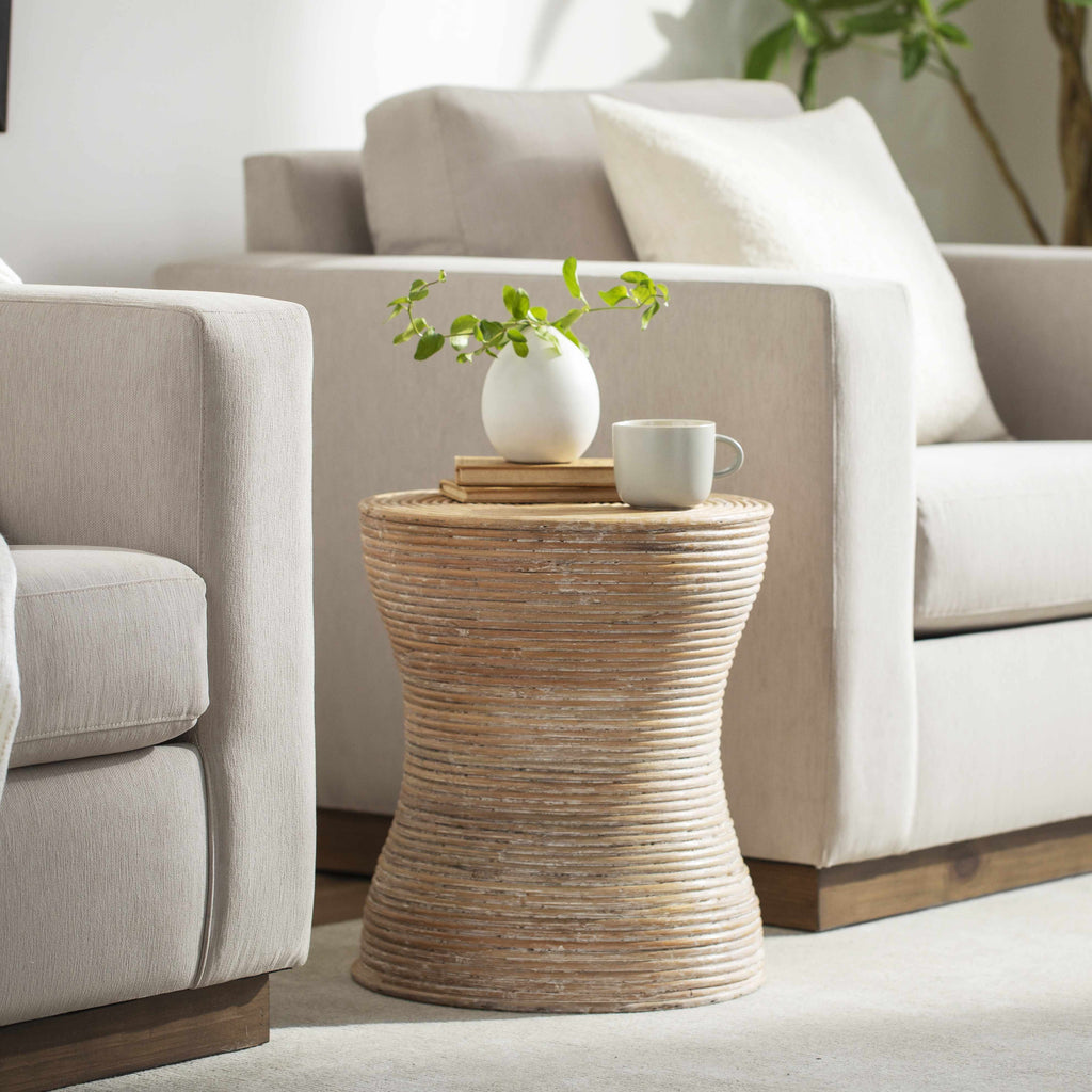 Tubigan Rustic Ribbed Hourglass End Table-4